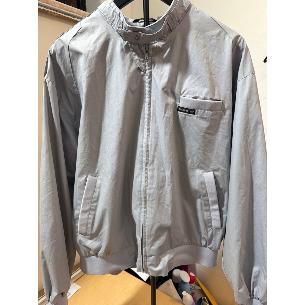 Members Only Mens Iconic Racer Jacket Light Gray Full Zip Size L Large